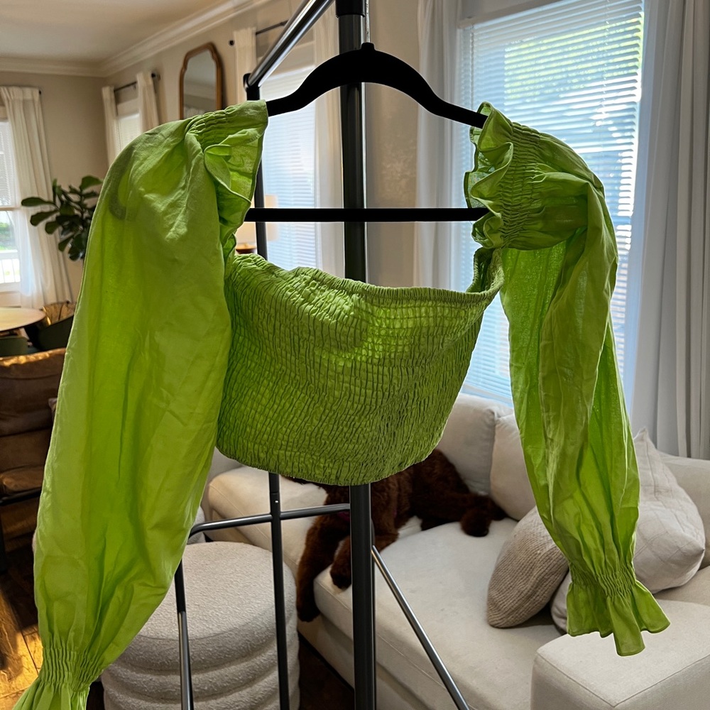 Off shoulder like green ruffle top